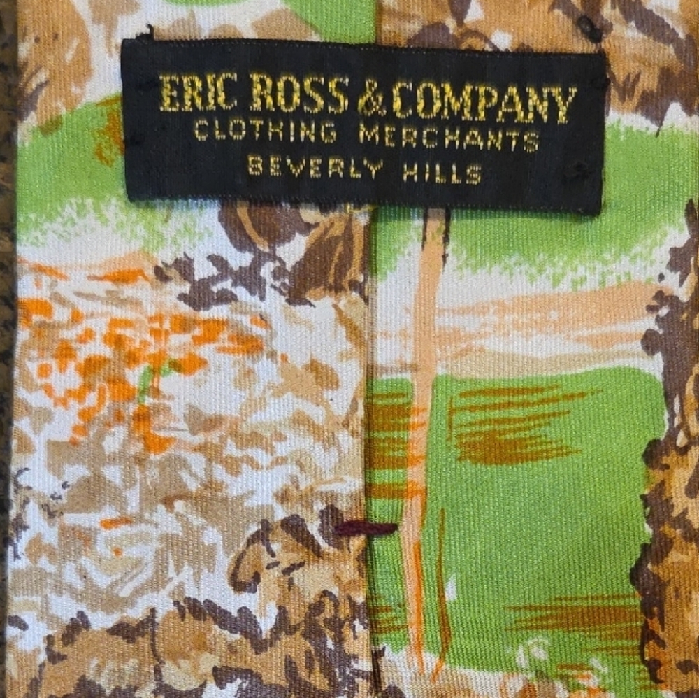 Vintage 1970s Eric Ross Beverly Hills Original WIDE 3 3/4 LONG tie 58" Nature